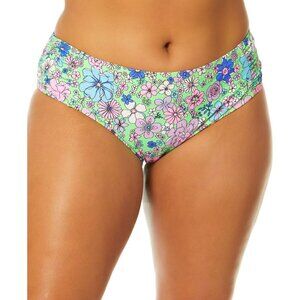 Salt + Cove Peony Party Soft Side-Tab Mid-Rise Bikini Bottoms Green Pink 1X